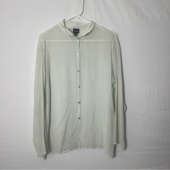 Eileen Fisher Tops - Eileen Fisher Sheer Light Green Button Down Long Sleeve Top Size‎ M